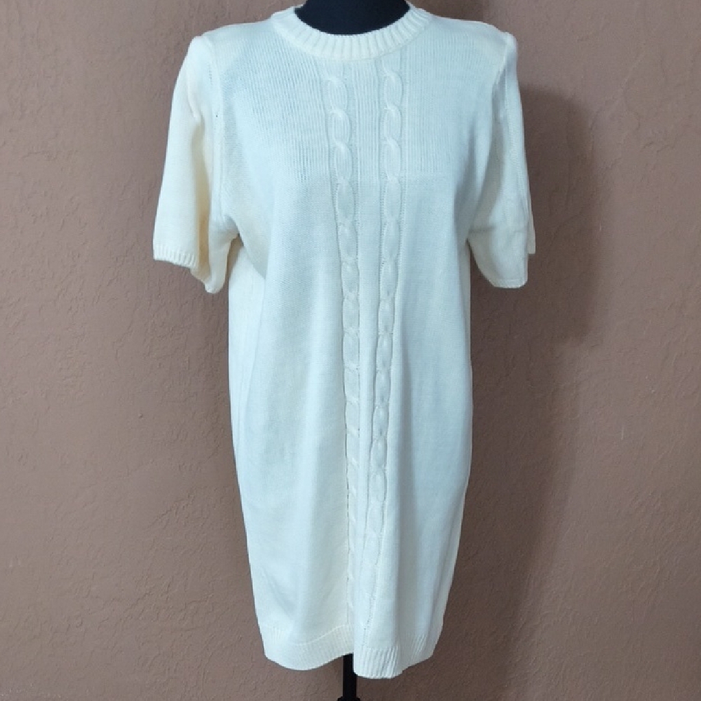 Asher-j Women's Cable Knit Sweater Midi Dress Cream Size Medium